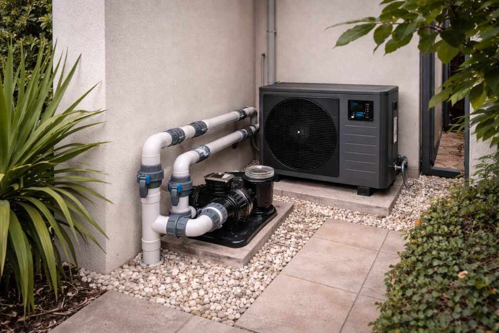 Compact pool heat pump installation
